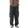 Dingfengbaoluo American Retro Wide-Leg Cargo Pants for Men, Spring Trendy Loose Versatile Straight Casual Trousers ZW48 Black L