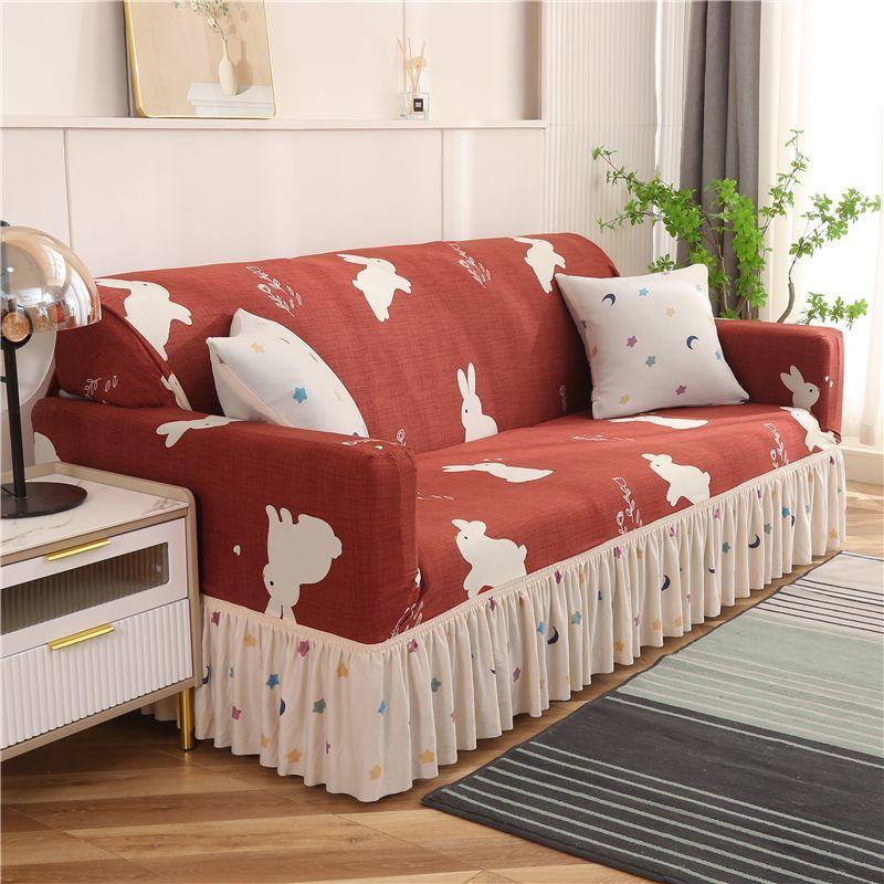 Elastic Sofa Cover with Ruffled Skirt & Geometric Pattern - One-Piece Slip-Resistant Dust-Proof Slipcover for 1-4 Seater Sofas