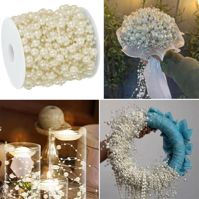 Plastic Resin Pearls String 60M Long Artificial Pearls Bead Strand For Handmade Craft Jewelry Making Wedding Bouquets