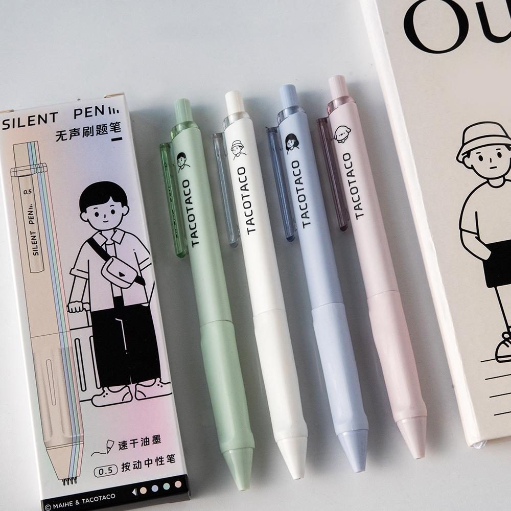 4pcs Silent Pens Set Cartoon Design TacoTaco 0.5mm Ballpoint Black Color Quick-dry Gel Ink for Writing Office School A3015