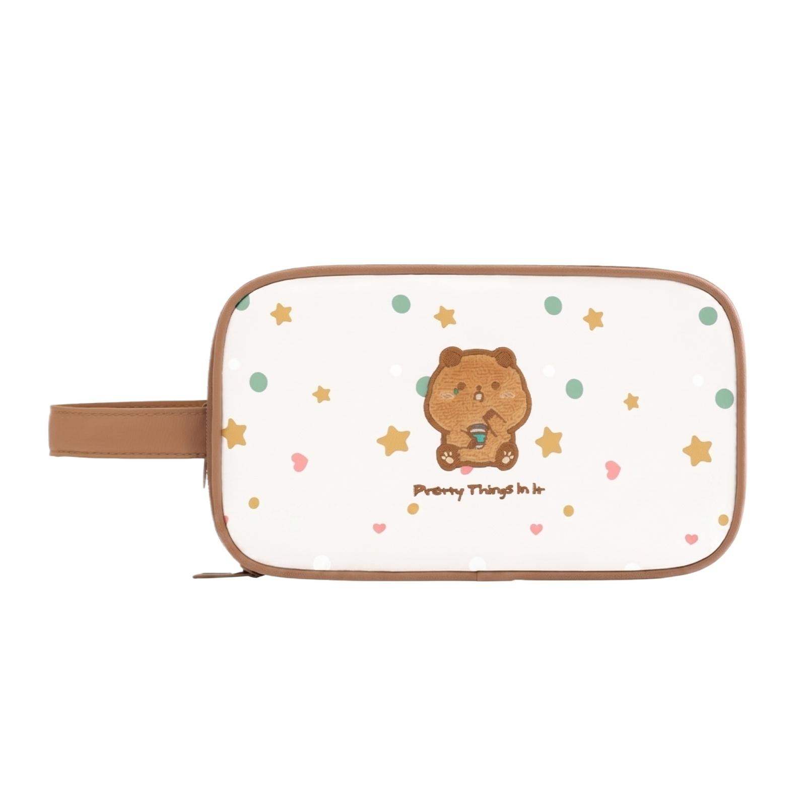 

Portable Travel Makeup Bag Handheld Cosmetic Organizer Storage Pouch with Handle Lightweight and Durable for Toiletries and Accessories one size бежевый