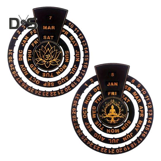 Drewniany Kalendarz Wieczny Ręcznie Obracany Okrągły Kalendarz Ścienny Rustykalny Kalendarz Wieczny do Domu Sypialni Pokoju do Medytacji Dekoracja Ścienna