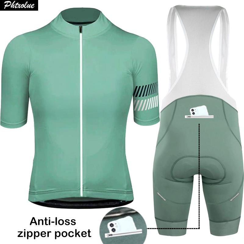 Phtxolue Pro Men Cycling Clothing Anti-Loss Zipper Women Cycling Jersey Set Bike Clothes Anti-UV MTB Bicycle Wear Suit Kit