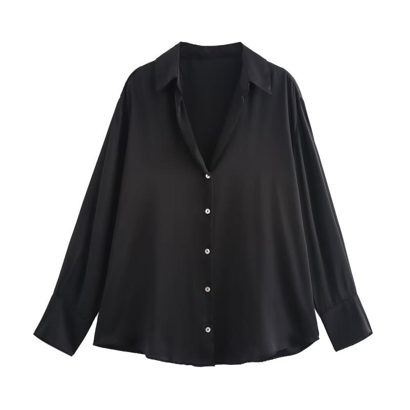 2025 Spring Women's European and American Style Satin Long-Sleeved Fashion Shirt