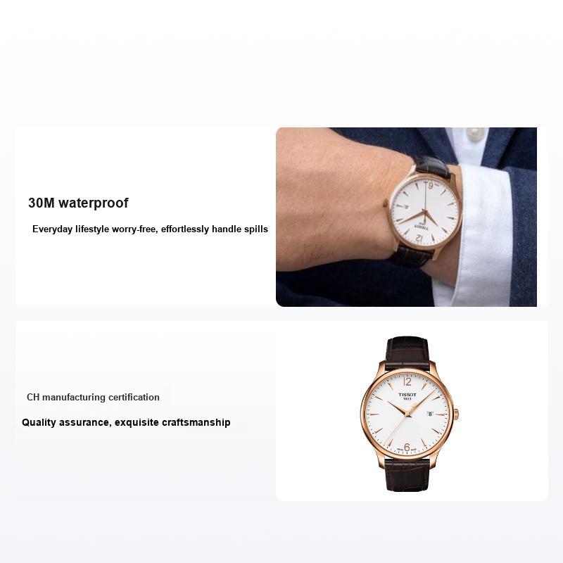 Tissot Men's White Elegance Series Quartz Movet Fashionable 30M Water Resistant Watch 42Mm Dial Stainless Steel Case Leather Strap T063.610.36.037.00