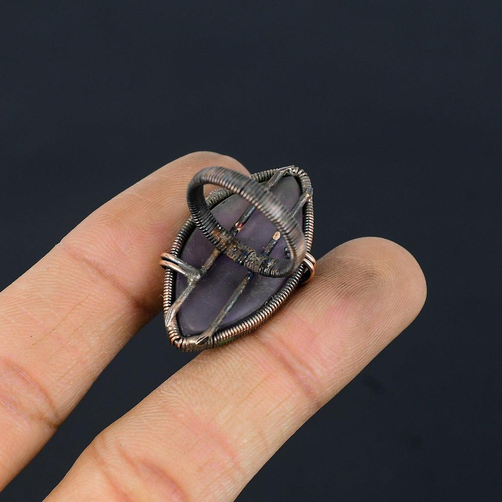 Amethyst Gemstone Copper Wire Wrapped Handmade Jewelry Ring For Her All Size
