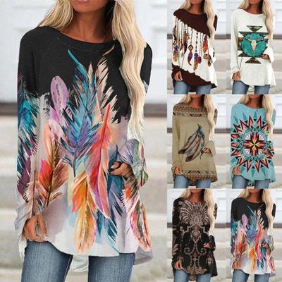 Damenmode Lässig Langarm Boho Retro Langarm Ethnisch Bedrucktes Oberteil