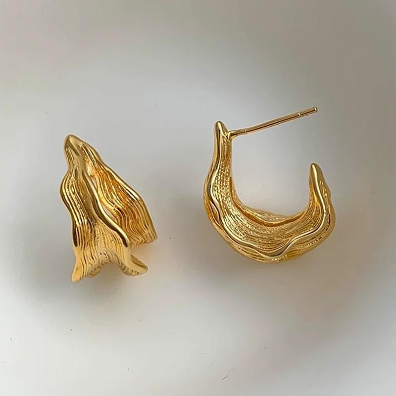 PONYKISS  Sterling Silver 18K Gold Irregular Folded Letter C Stud Earring for Women Trendy Fine  Personality Accessory