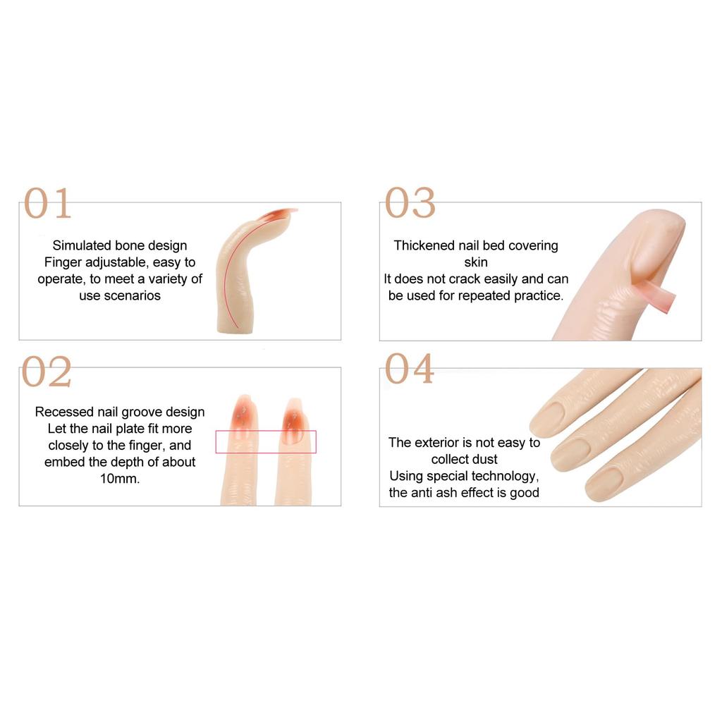 Silicone Practice Silicone Nail Training Flexible Joint Nail Finger Models for DIY Bendable Fake Training Fingers for Nail Art Skin Fingers, 5pcs,