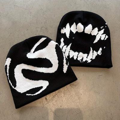 Frauen Hut Strickmützen Goth Tooth Caps Männer Y2k Streetwear Wintermode Pullover Kpop Harajuku Vintage Warm Hip Hop Unisex