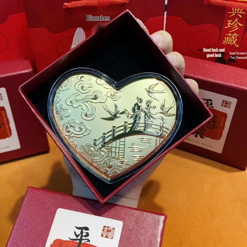 Gold 999 Pure Gold Heart-Shaped Qixi Festival Cake - Valentine's Day Gift "Love 520" for Your Princess.