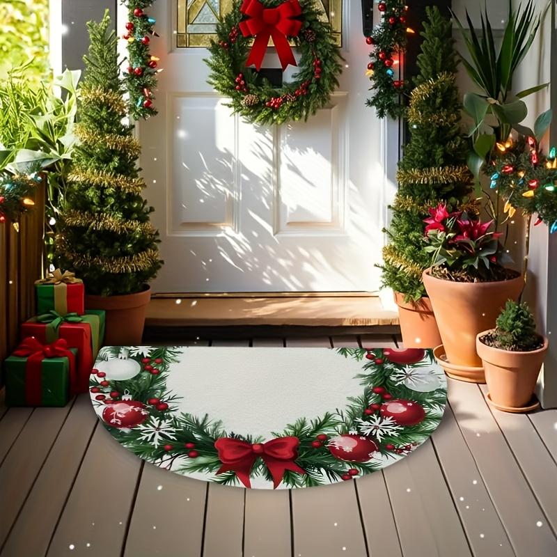 1Pcs Christmas Wreath Semi Circle Welcome Doormat Non-Slip for Outdoor Patio Porch Kitchen Bathroom Entryway Floor Mat