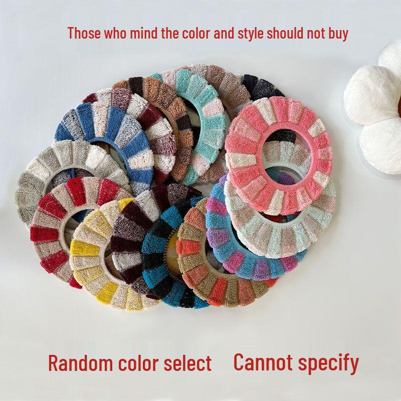 Color Block Knitted Toilet Seat Cover with Handle - Thick, Washable, All-Season Universal Fit