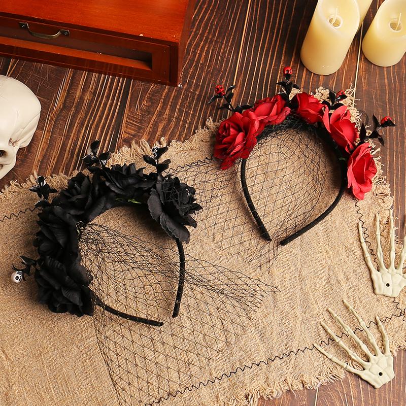 Halloween Hair Accessories Dark Style Veil Halloween Costumes Headdress Cosplay Crown Party Headband Holiday Accessories Black/Red