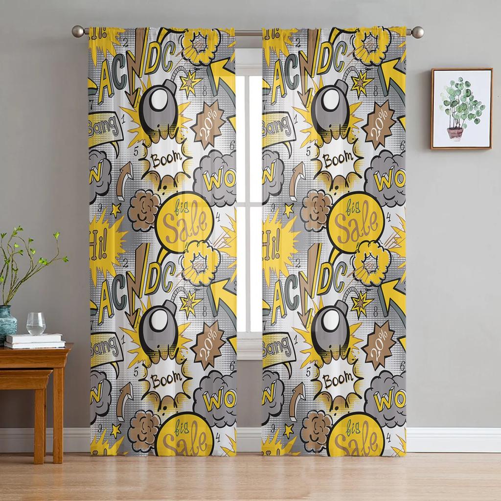 Comic Art Boom Star Voile Curtains Kitchen Living Room Bedroom Decoration Chiffon Tulle Window Treatment Light Filtering Made Of Polyester Area Decor