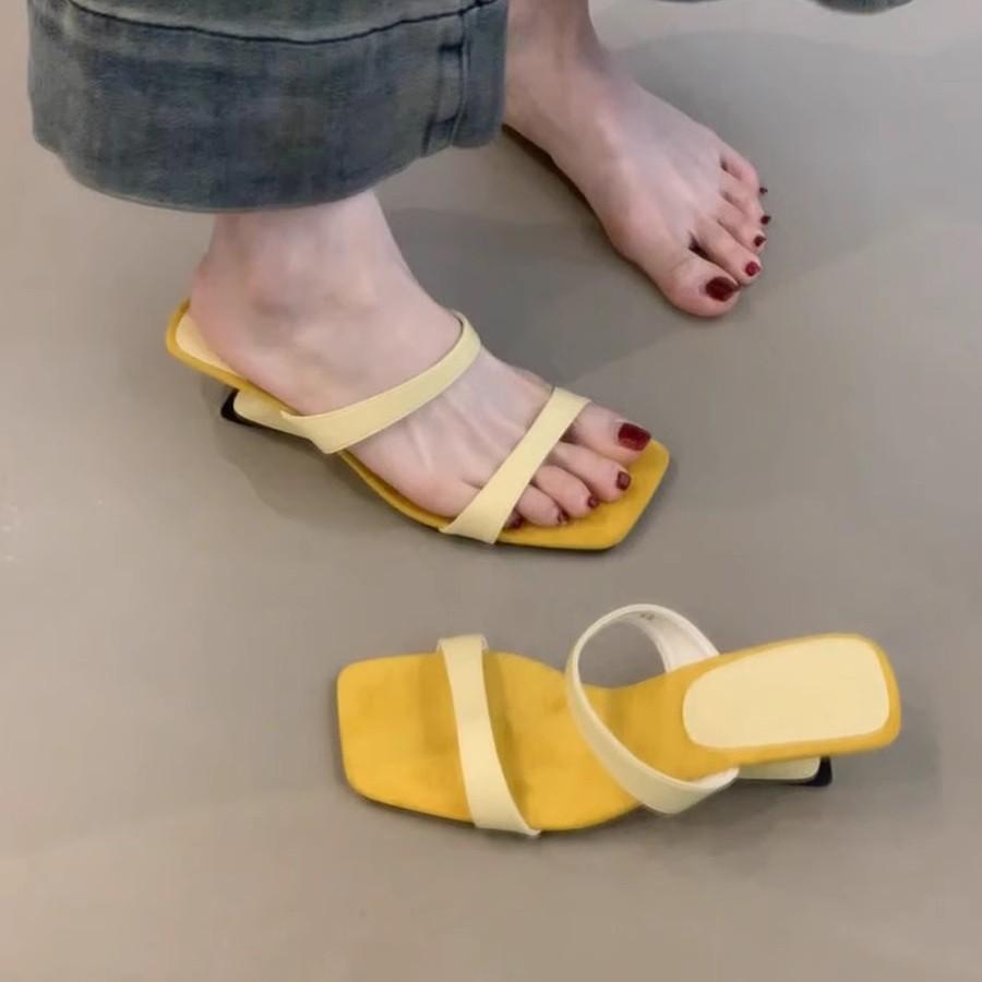 Wedge heel one-word slippers women's summer wear 2025 new beautiful high heels with skirt high-end silver cool slippers