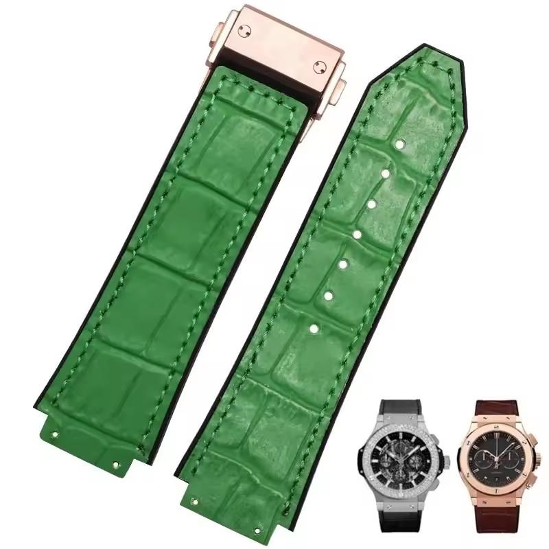 26X19mm Real Cow Leather Rubber Watchband for HUBLOT Classic Fusion Universe Big Bang Series Men belt Watch band butterfly Buckl