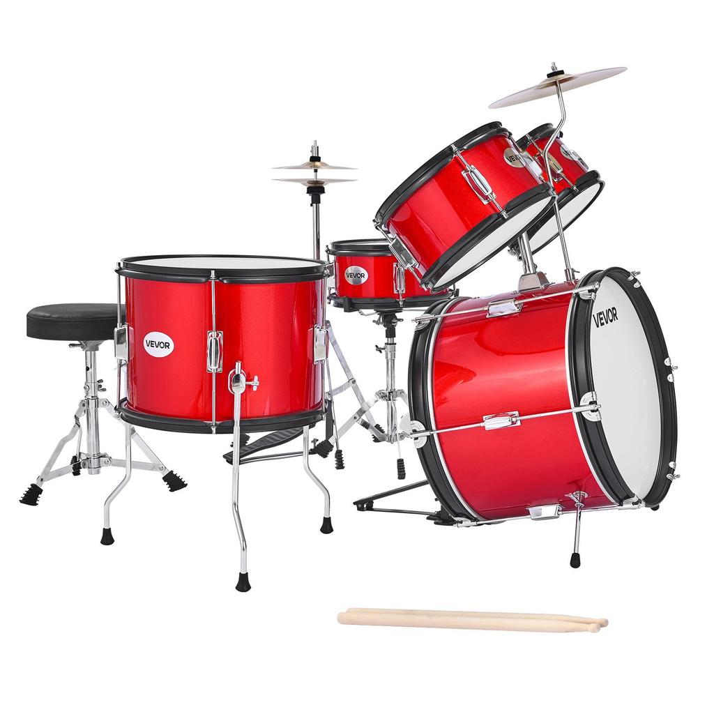 VEVOR Kids Drum Set, 5-Piece 16 in / 406.4 mm Junior Drum Sets, Beginner Drums Set with Adjustable Throne and Two Pairs of Drumsticks