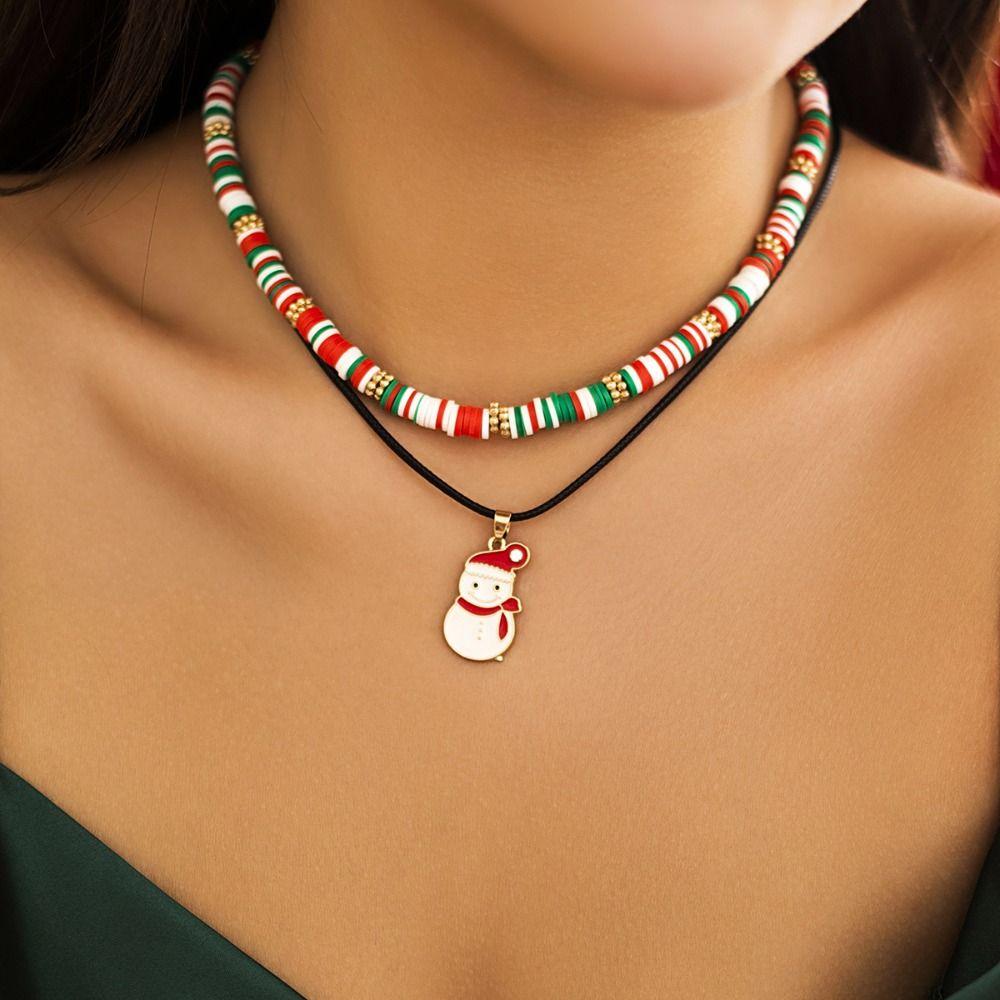 2/3/4pcs/set Santa Multi-layer Christmas Necklace Cartoon Cartoon Pendant Choker  Festival