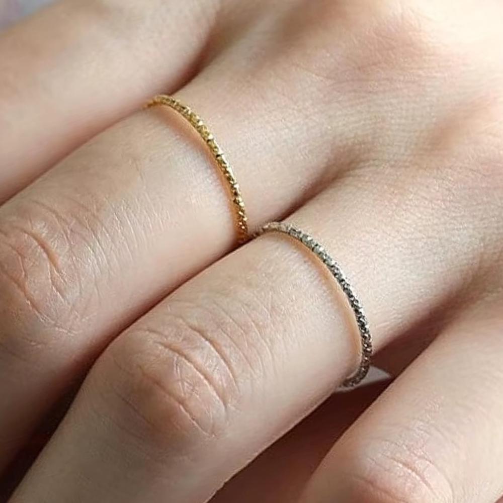 Mariasz Minimalist 0.8mm Thin Sparkle Stackable Stainless Steel Rings for Women Faceted Non-tarnish Jewelry Accessories Gifts