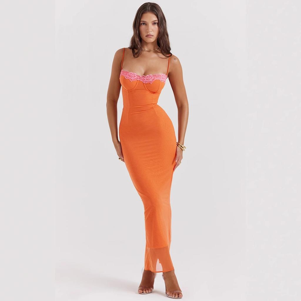 Women's New Lace Tube Top Long Dress Spice Girl Fashion Suspender Holiday Style Dress Women