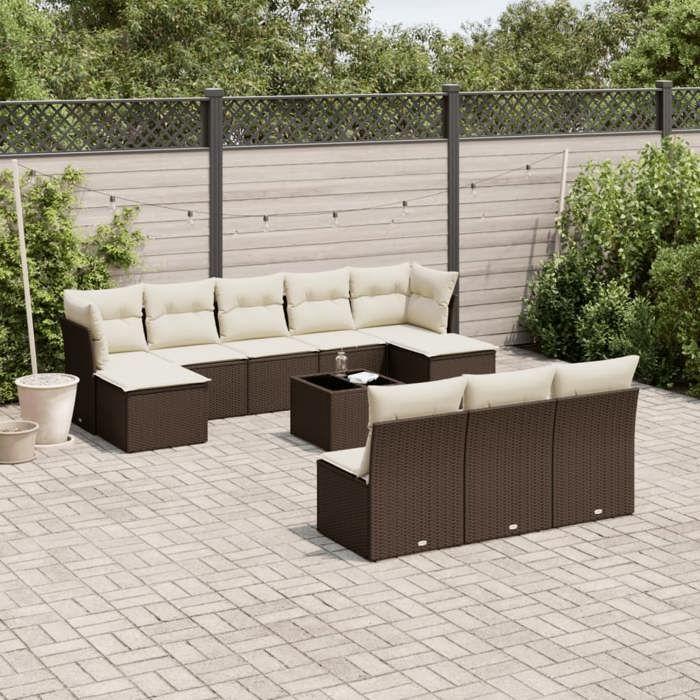 VidaXL Garden Lounge Set with Cushions 11 Pcs, Patio Sofas, Patio Furniture Set, Outdoor Furniture, Brown 3250142