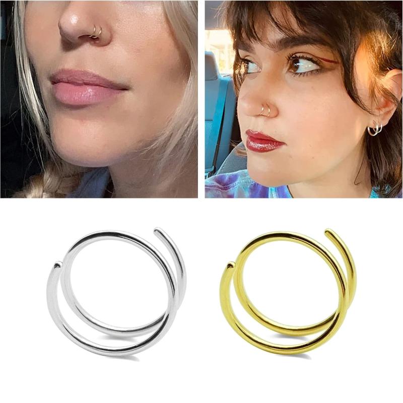 4Pieces Nose Rings Hoops Surgical Steel Double Spiral Nose Ring Left or Right Single Pierced Nose Piercing for Women Men