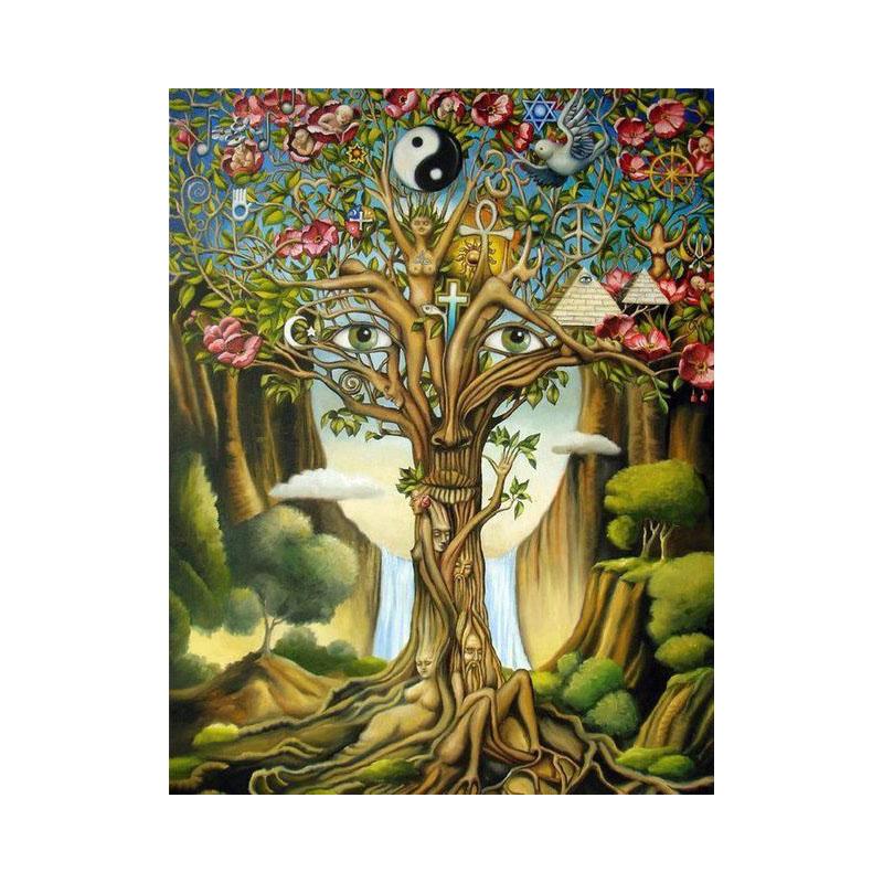 Full Resin Diamond 5d DIY Diamond Painting Tree of Life Embroidered Round Cross Stitch Mosaic Buddha Painting Home Decor