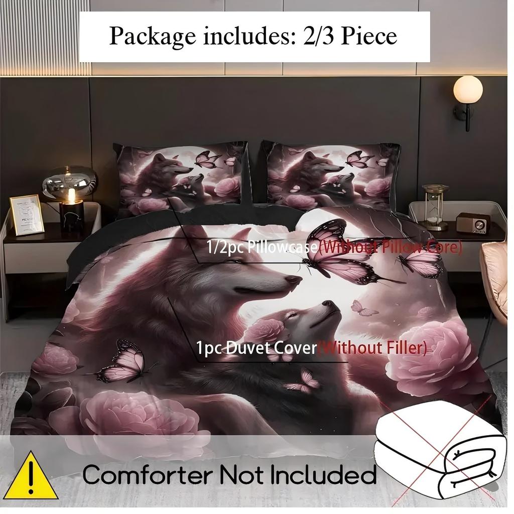 Comforter Romantic Double Wolf Pattern 3D Printed Anime Wolf Duvet Comforter Polyester Soft Comfortable Dormitory Bedroom Set