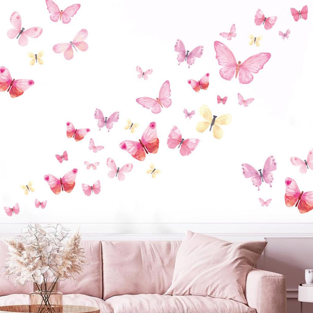 Watercolor Butterfly and Animal Wall Decals, Self-Adhesive Peel and Stick Wall Stickers for Bedroom Headboard Decor