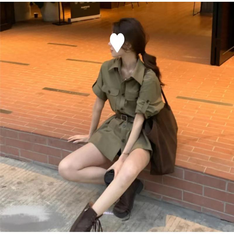 

2025 Spring Retro Turn-Down Collar Double Pocket Slimming Hunting Shirt M