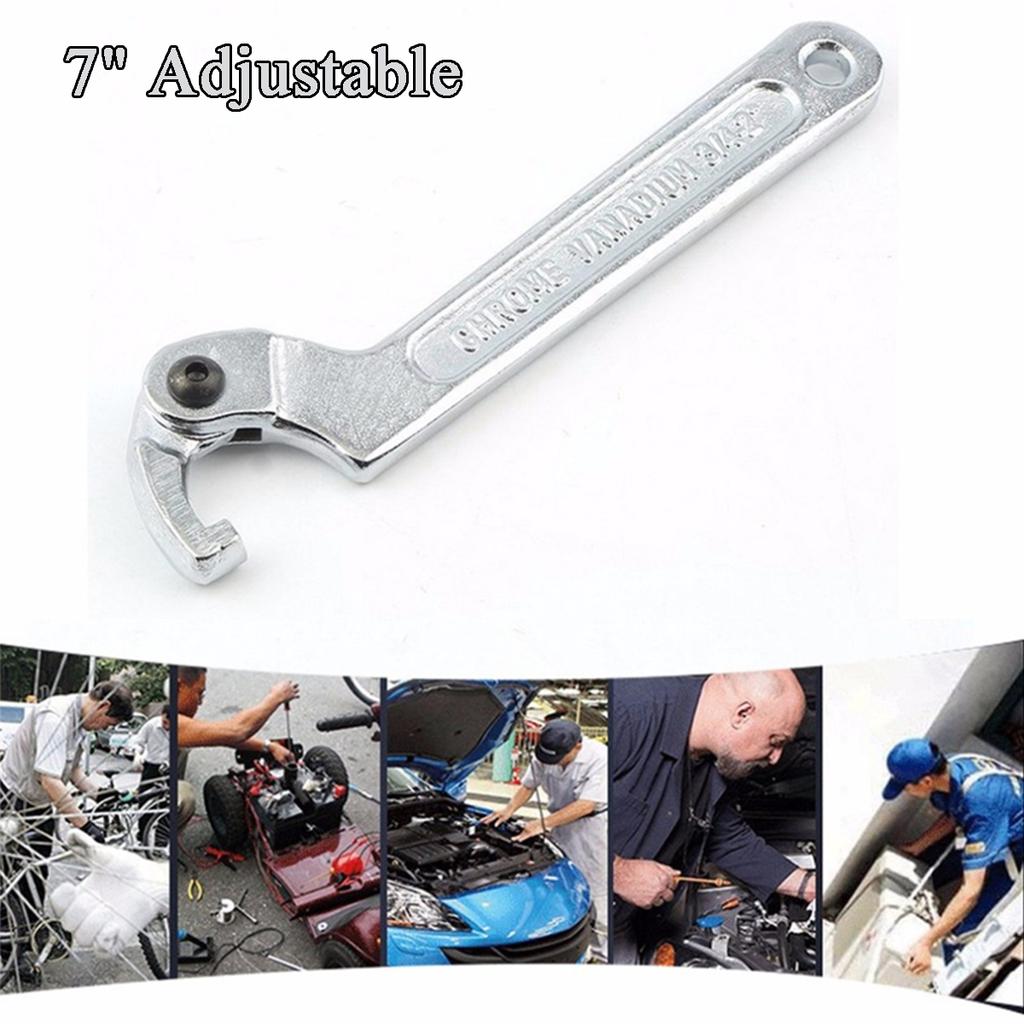 Chrome Steel 7" Adjustable Wrench Tool C Type Hook Spanner Square Head 3/4" - 2