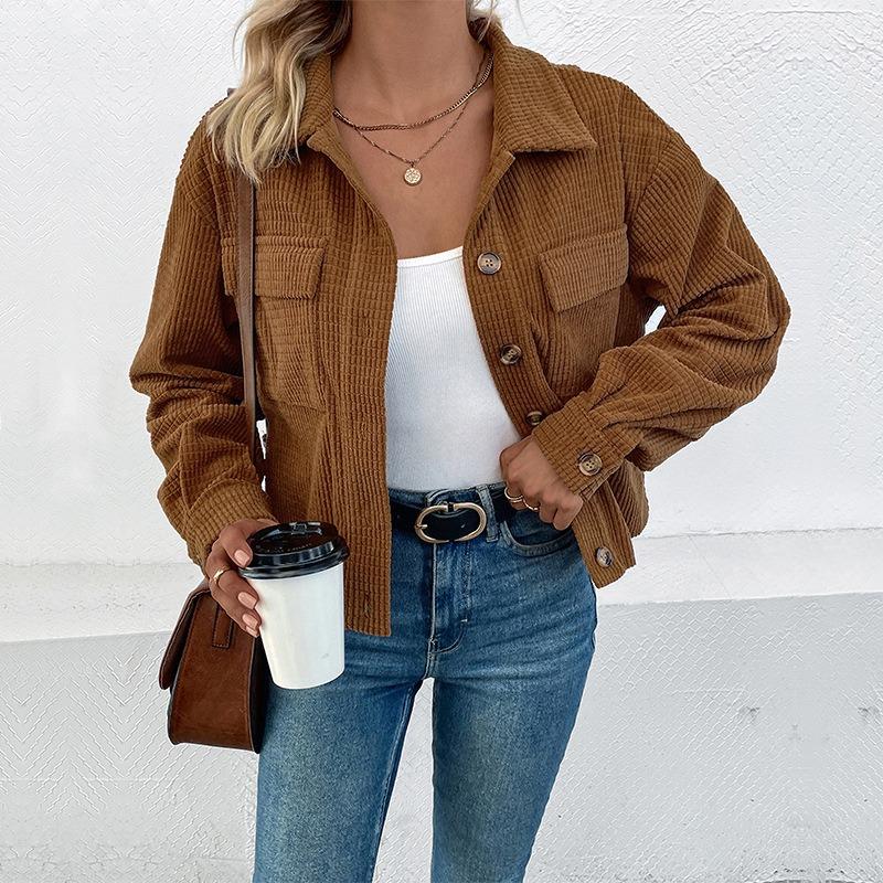 Women Vintage Casual Corduroy Jacket Fall Winter Outerwear
