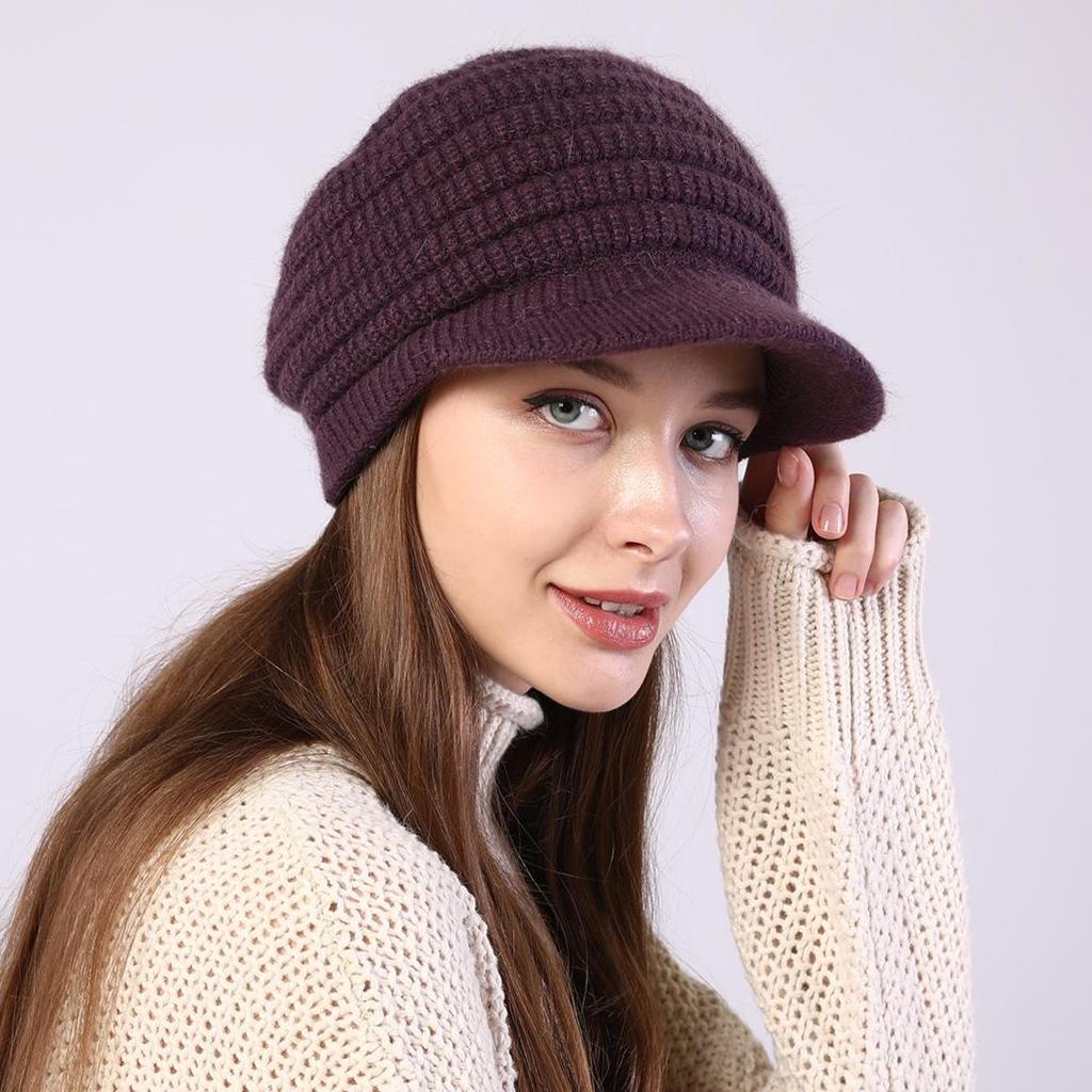 Women's Plush Knitting Soft Rabbit Wool Baseball Hat Beret Warm Cap