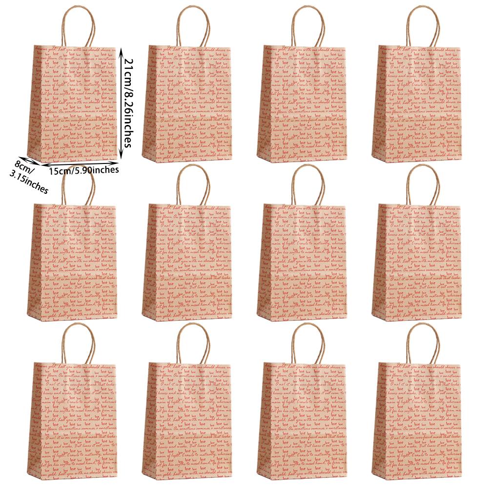 12pcs Valentine s Day Tote Bag, Kraft Paper Bag, Portable Valentine s Day Gift Bag With Handle for Valentine s Day, Mother s Day