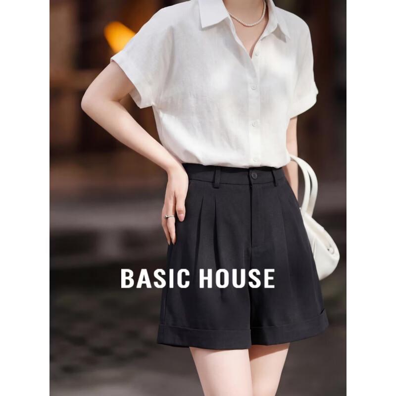 Basic House Women s High-Waist Wide-Leg Suit Shorts L