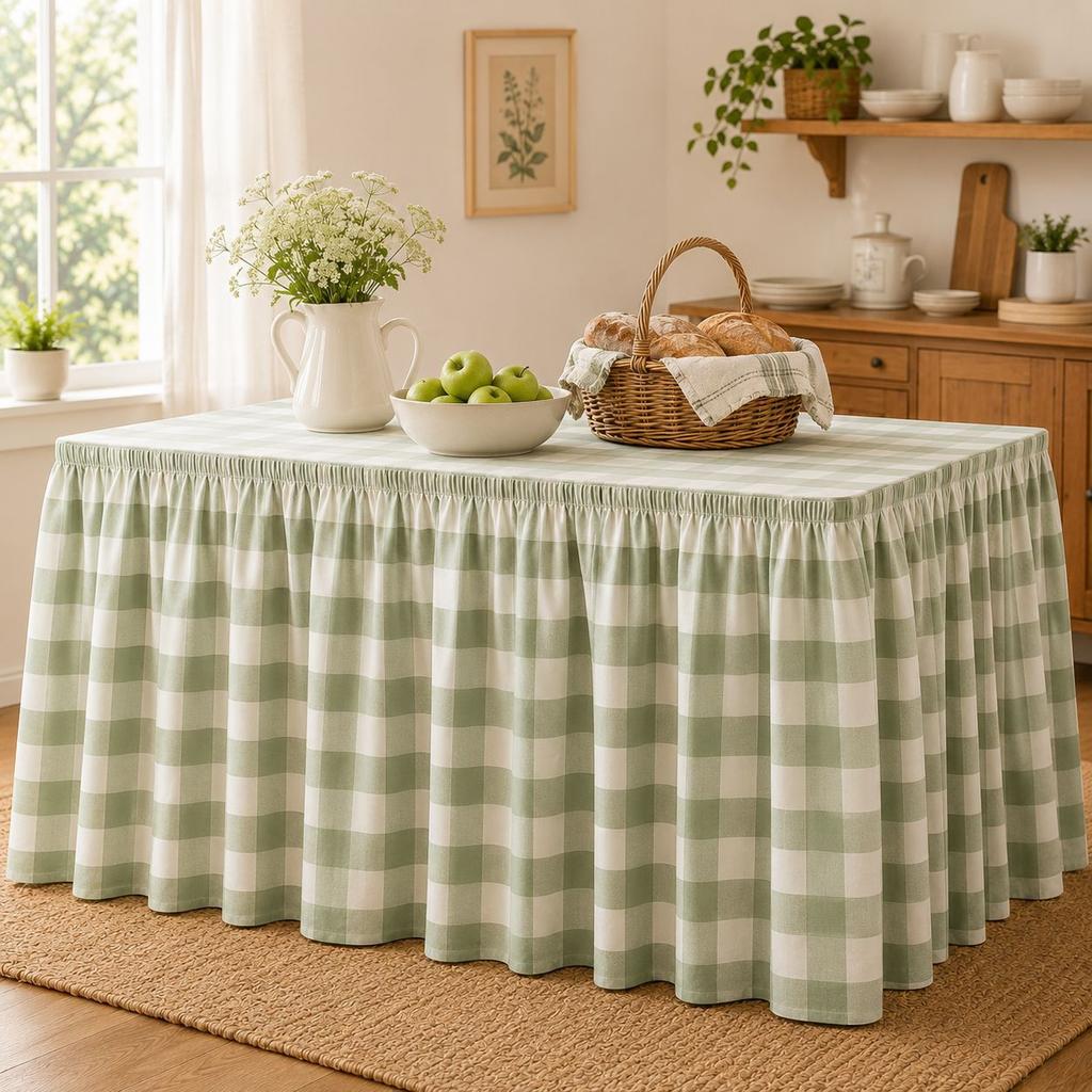 Pastoral Grid Party Decor Table Skirt Home Living Room Dustproof Dining Tables Cafe Dessert Table Background Table Surround