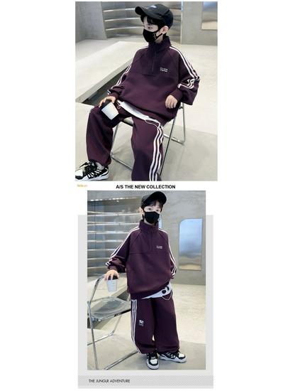 Boys' Autumn 2025 Sports Sweatshirt Set - Long Sleeve, Two-Piece, Stylish & Comfortable