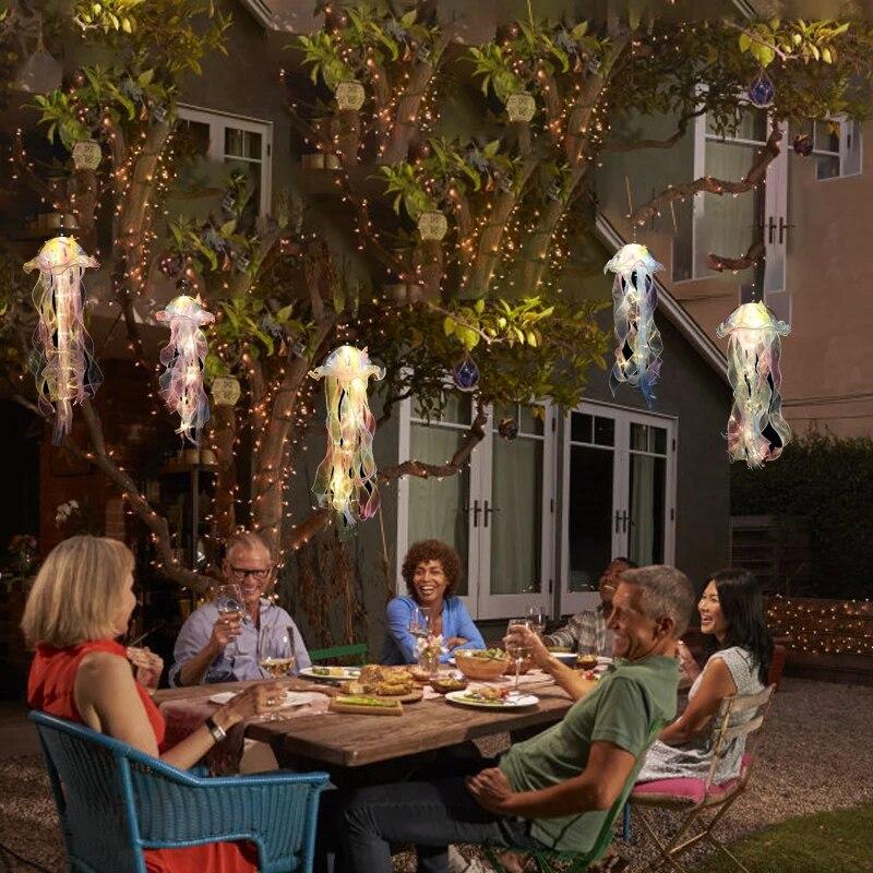 1PC Gradient Jellyfish LED Night Light Handmade Pendant Festival Decor Courtyard Indoor Outdoor Hanging Colorful Lamp Ornament
