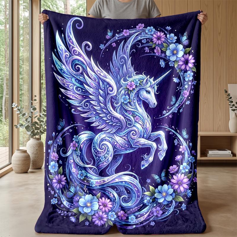 Fairy Unicorn Among Flowers Theme Blanket Lightweight Warm Flannel Blanket Decorative Throw Blanket for Home Decoration