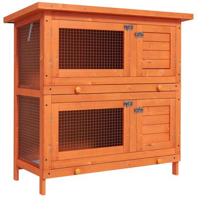 Small Animal Hutch, 2 Levels, Weatherproof, Fir Wood, Green + Natural