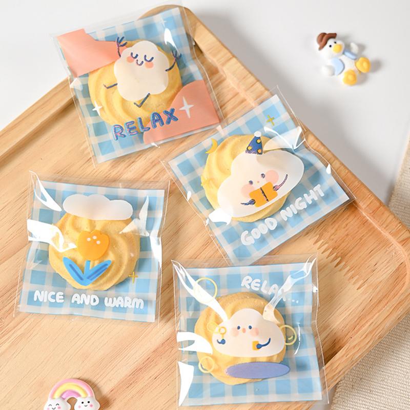 100 buc pungă autoadezivă pentru gustări, transparentă, cu desene animate, ursuleț de iepure, bomboane cadou, pungă, petrecere de ziua de naștere, cadou de copt, consumabile