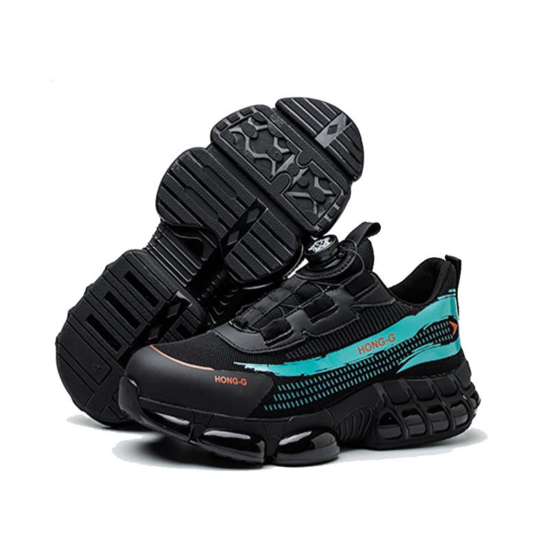 Breathable Rotary Buckle Men Work Safety Shoes Steel Toe Black Indestructible Shoes Puncture-Proof Unisex Platform Sneaker 1Pair