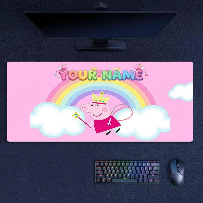 Custom Name,Peppa Pig Mouse Pad, Large Gaming Desk Mat, Non-slip XXL Mousepad for Laptop & Tablet, Mini PC Playmat with Stitched Edges