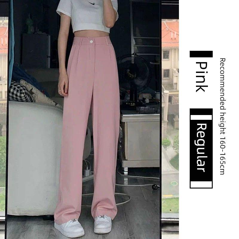 

White Drape Spring and Summer Casual High Waist Suit Pants Pink regular] M