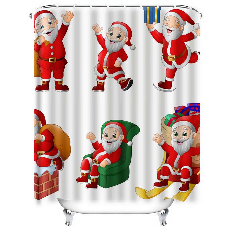 TU Christmas Shower Curtain Santa Claus Festive Holiday Bathroom Decor Waterproof Fabric Xmas Home Decor Gift Idea