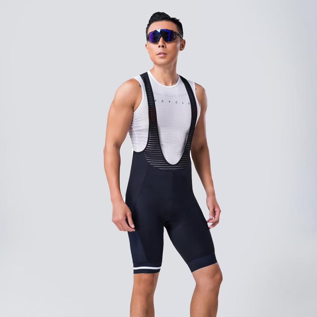 Morethan Cycling Bib Pants with and Stretchy Features Men's (Size L/Black/Cropped Length) Pad, Sweat-Wicking, Quick-Drying, Reflective, (BVP-013)