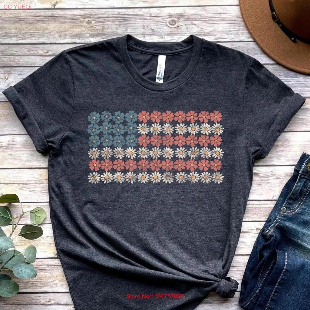 Floral 4th Of July Usa Flag T Shirt Unisexs American Vintage Unisex Soft Casual Breathable Top For Everyday Wear Graphic