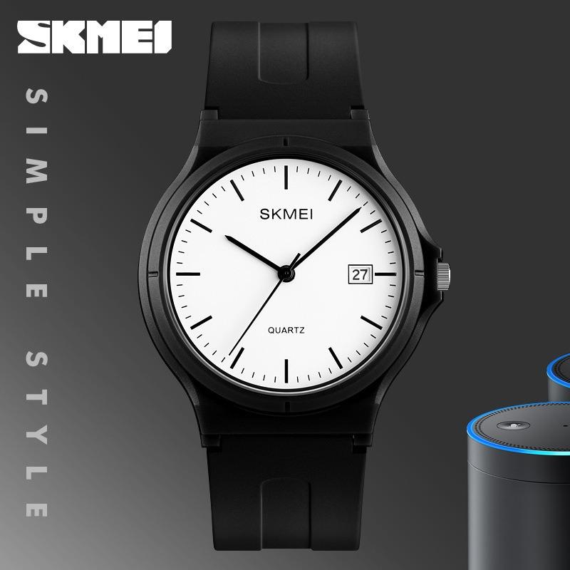 Trendy and fashionable little white quartz watch, waterproof thin schoolgirl simple scale watch