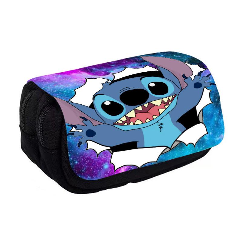 Stitch Cartoon Double Large Capacity Flip Pencil Case Children'S Stationery Box